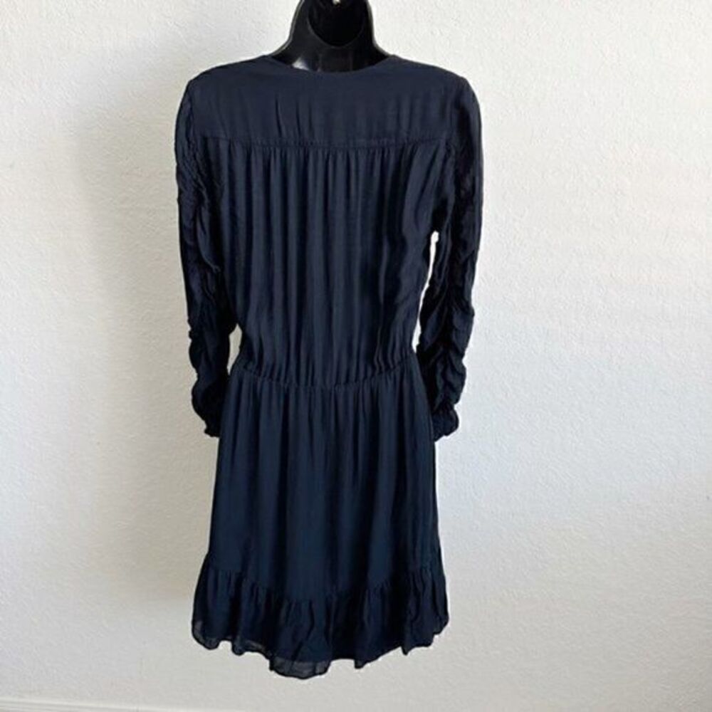 Parker Fletcher Ruched Sleeve Silk Long Sleeve Blouson Dress Midnight Blue Small - Picture 8 of 13